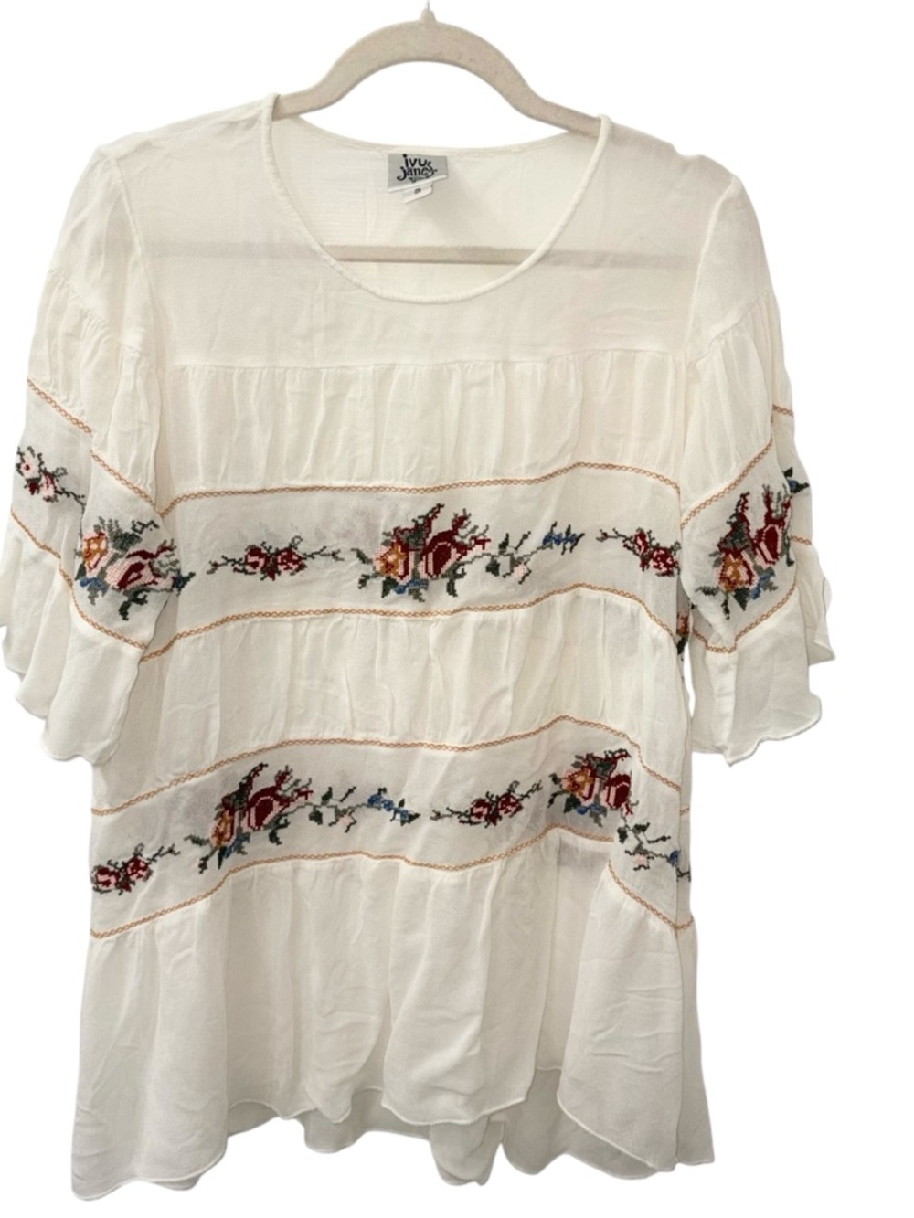 ivy jane White Boho Embroidered Peasant Top